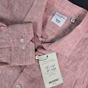 Baird McNutt Linen Murano Slim Fit Long Sleeve Shirt Coral Rust XL Beach Casual